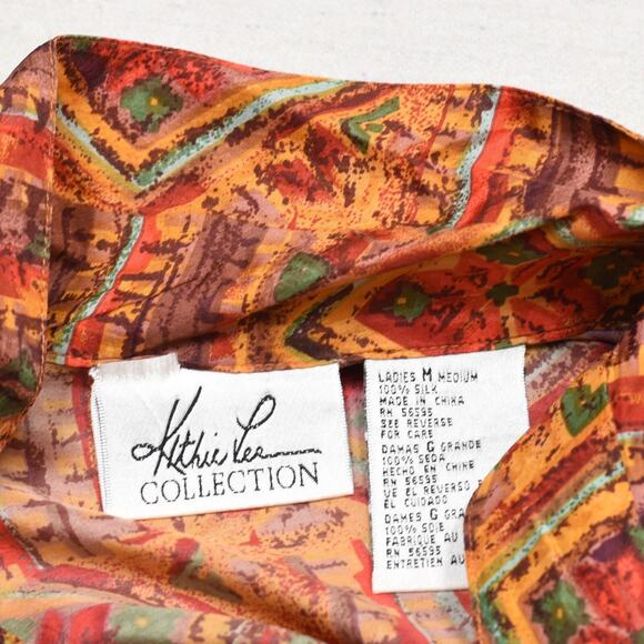 Kithie Lee Women's Button Up Top Short Sleeve Geometric Silk Multicolor Size M - Picture 7 of 8